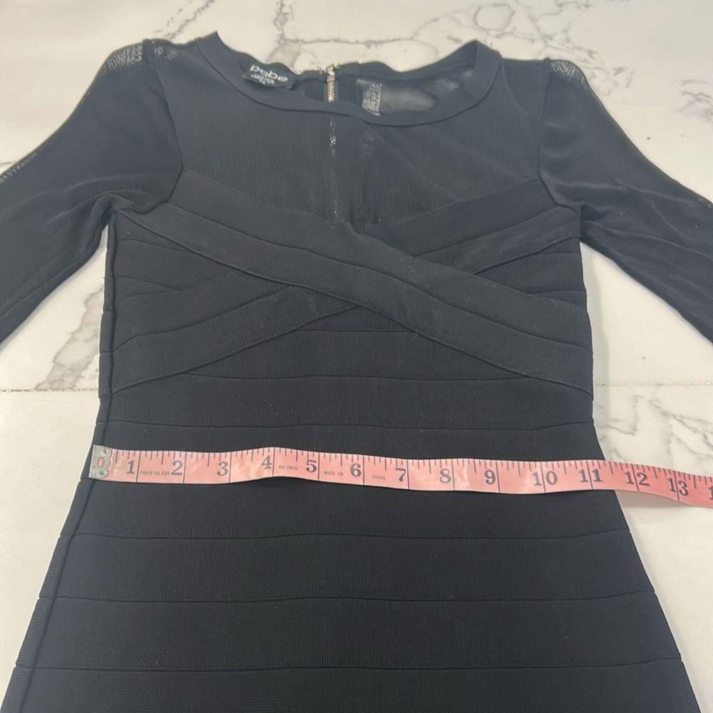 Bebe Black Mummy Bandage Body Hugger Dress. Sheer Mesh Top. Full Back Zip. SizeM - Picture 11 of 16